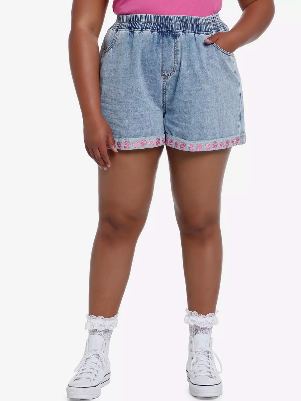 Hot Topic Sweet Society strawberry embroidered mom shorts